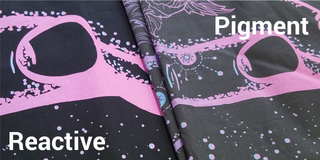 Fabric printed with reactive inks compared against fabric printed with pigment inks