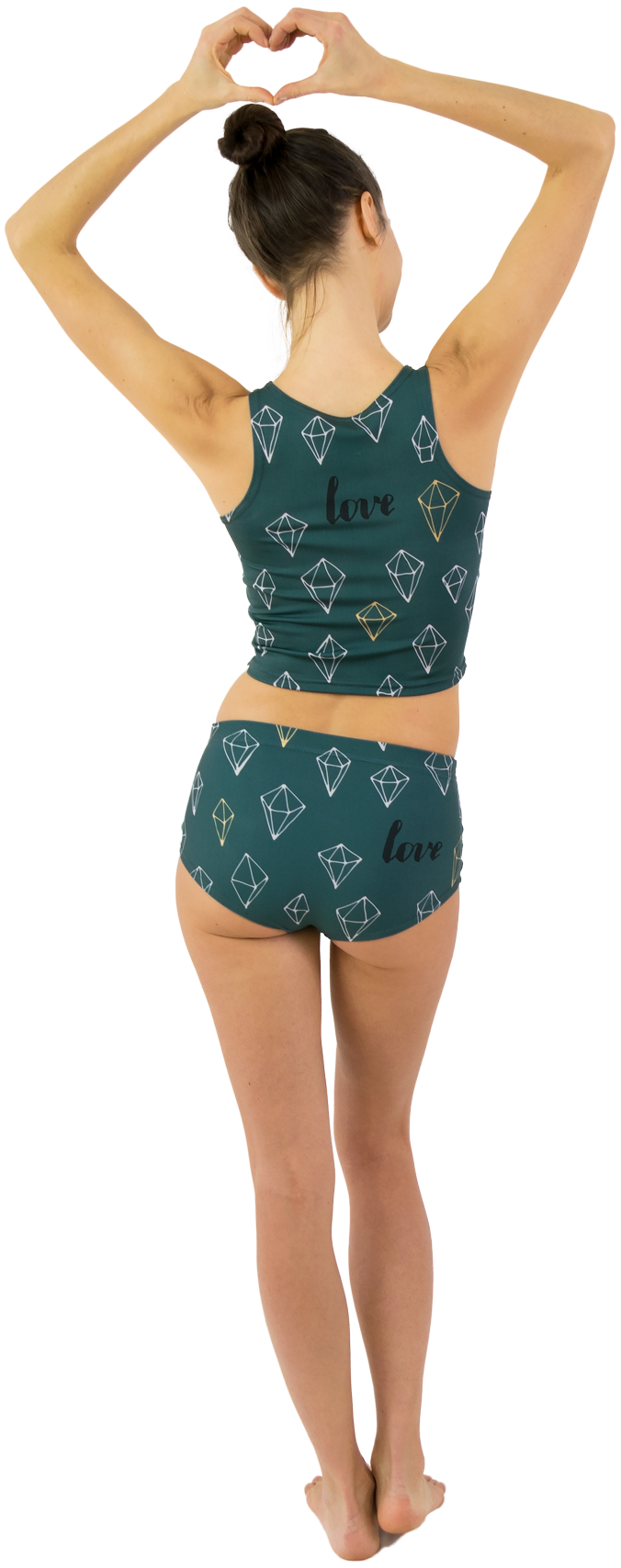 Girl wearing custom printed mini shorts