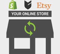 Animation de la synchronisation  de produits à votre magasin Shopify, Big Cartel ou Etsy