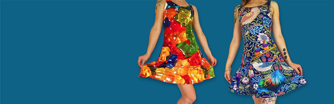 Picture of a girl wearing a custom printed flare dress