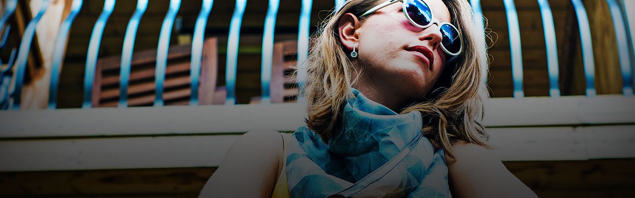 Picture of a girl with a custom printed square scarf