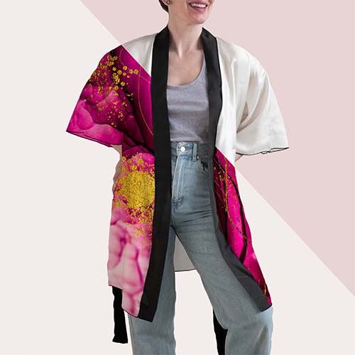 Picture of custom printed Kimono robe silk twill 
