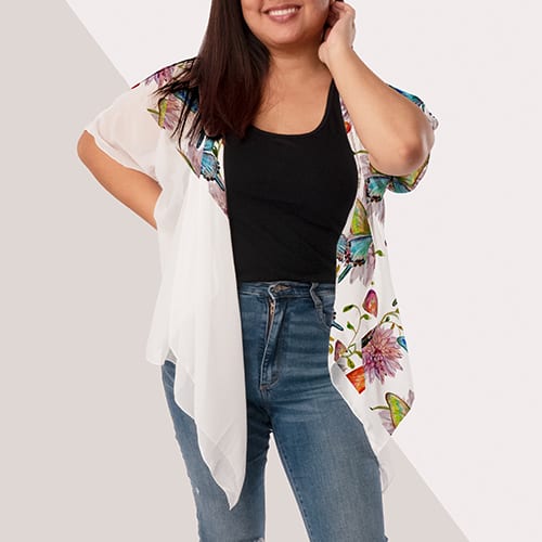 Picture of custom printed Polychiffon Draped Kimono