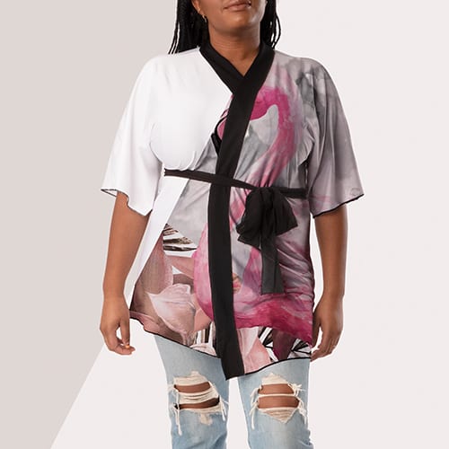 Picture of custom printed Silky Knit Kimono Robe