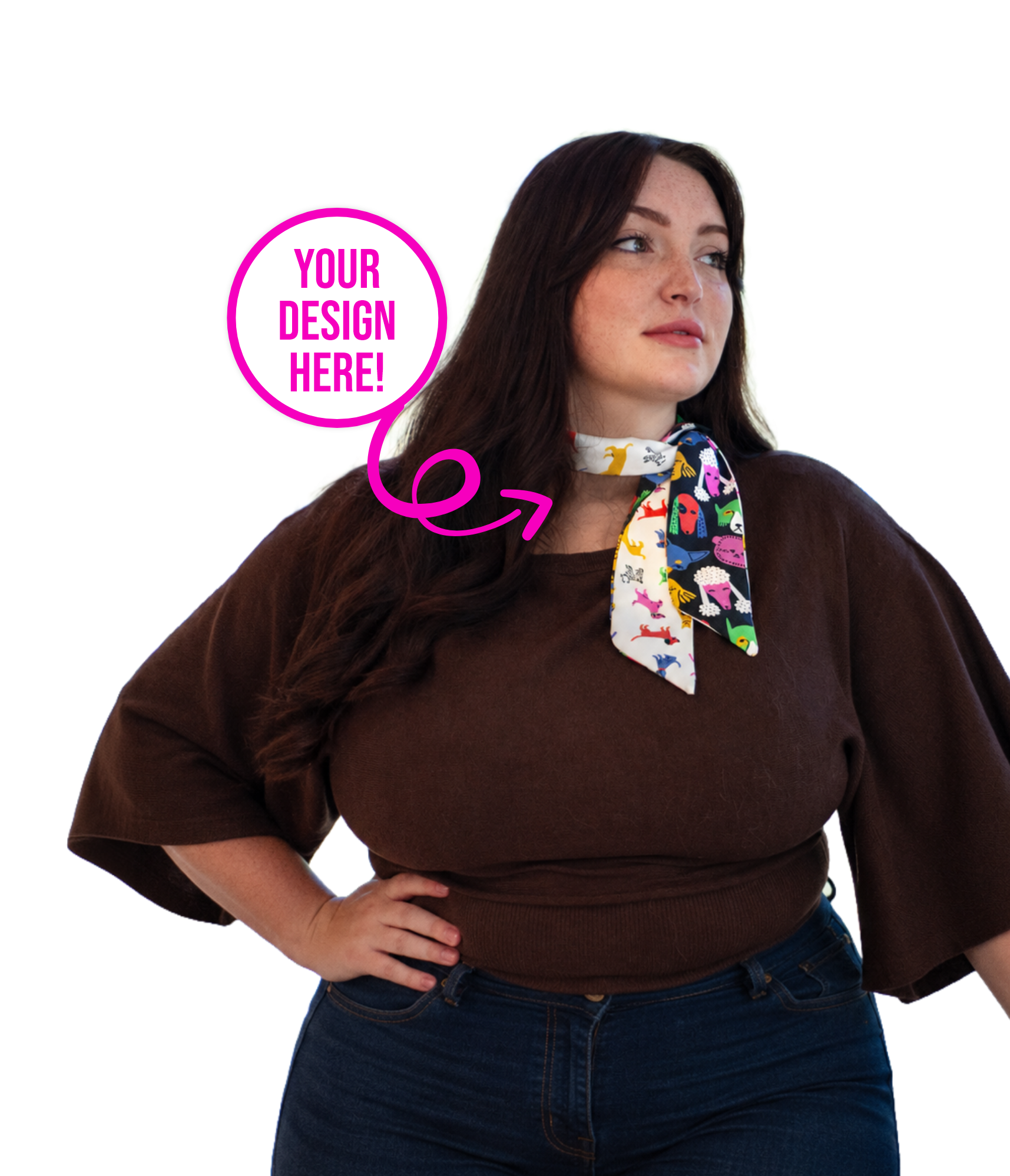 Model wearing a custom printed Twilly Scarf