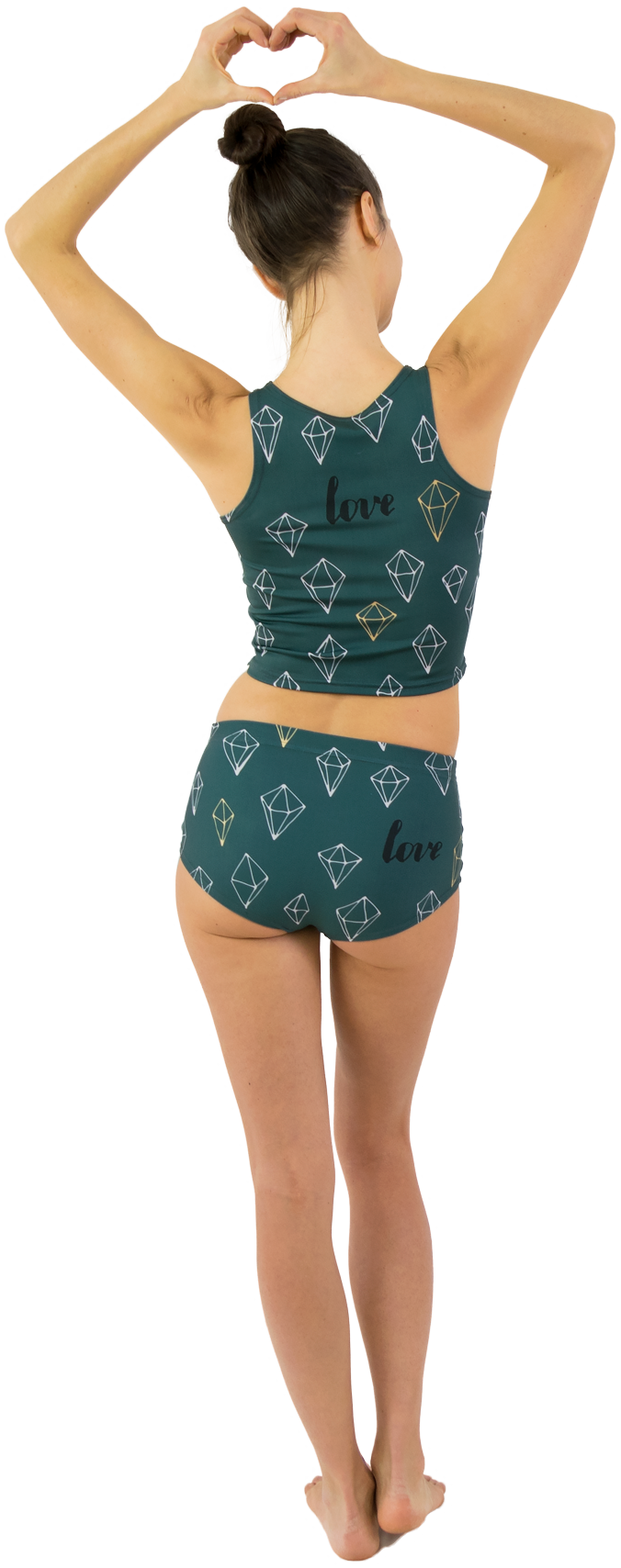 Girl wearing custom printed mini shorts